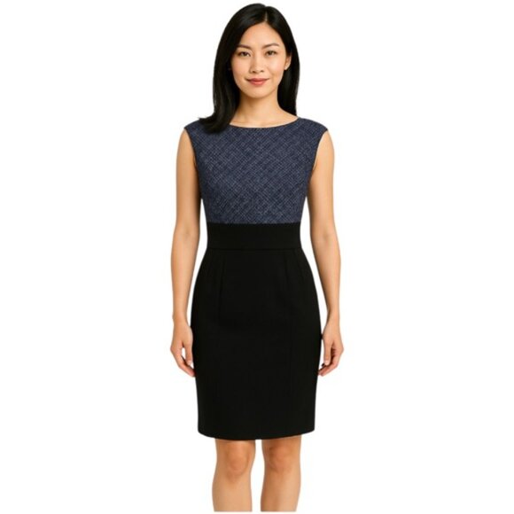 Trina Turk Black Sleeveless Sheath Dress Purple Tweed Bodice Wool Blend … - Picture 1 of 6